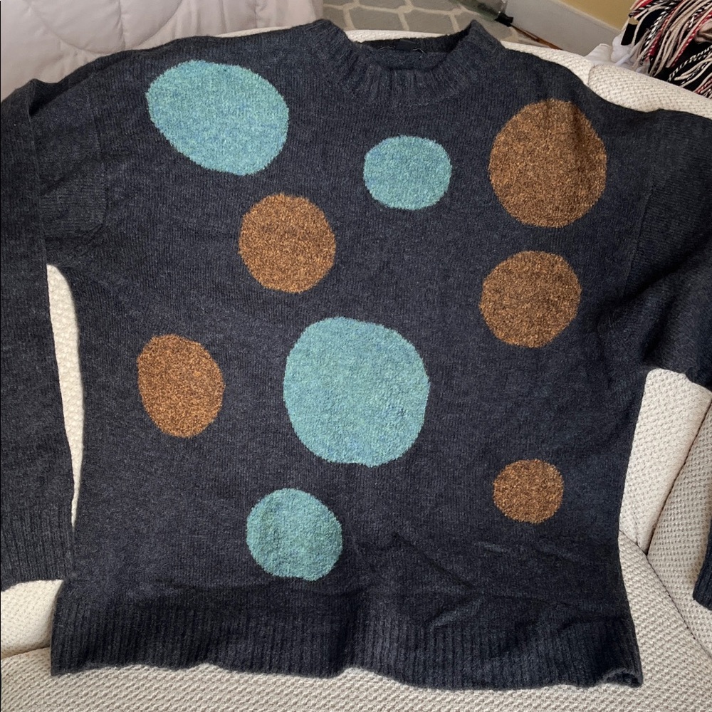 Robert Talbott Charcoal Sweater with Teal and Tan Dots